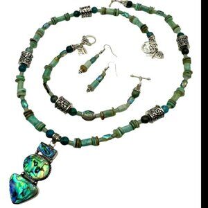 Handmade Jewelry Set - Abalone - Amazonite, Green Aquamarine, Abalone, Glass